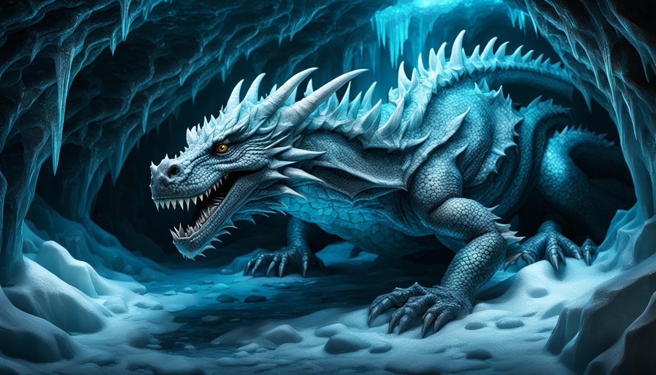 Hyperrealistic Frozen Dragon in Ice Cave