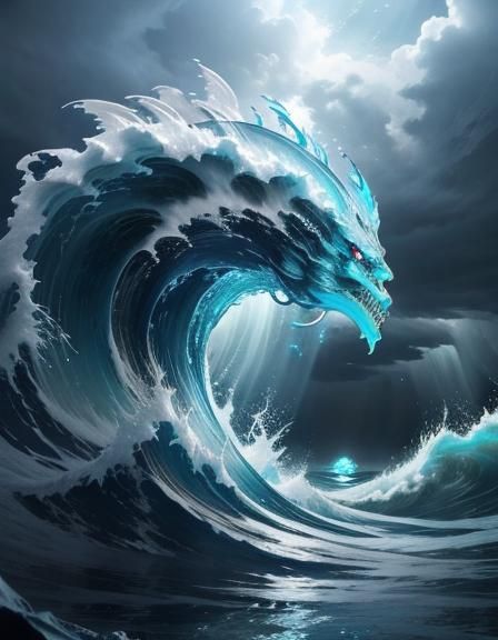 Undine Water Elemental Making Waves: Digital Painting