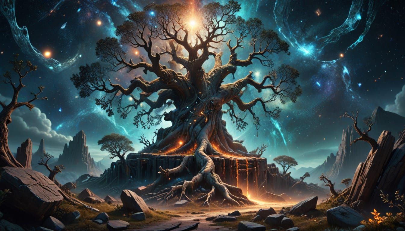 Cosmic World Tree Yggdrasil in Dreamlike Splendor