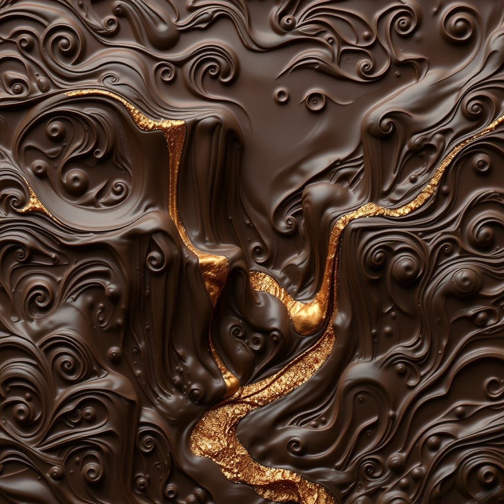 Chocolate Landscape with Flowing Waterfalls in Digital Art S...