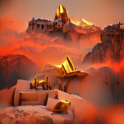 Golden Dwarven Ruins: Steampunk Art Deco Digital Illustratio...