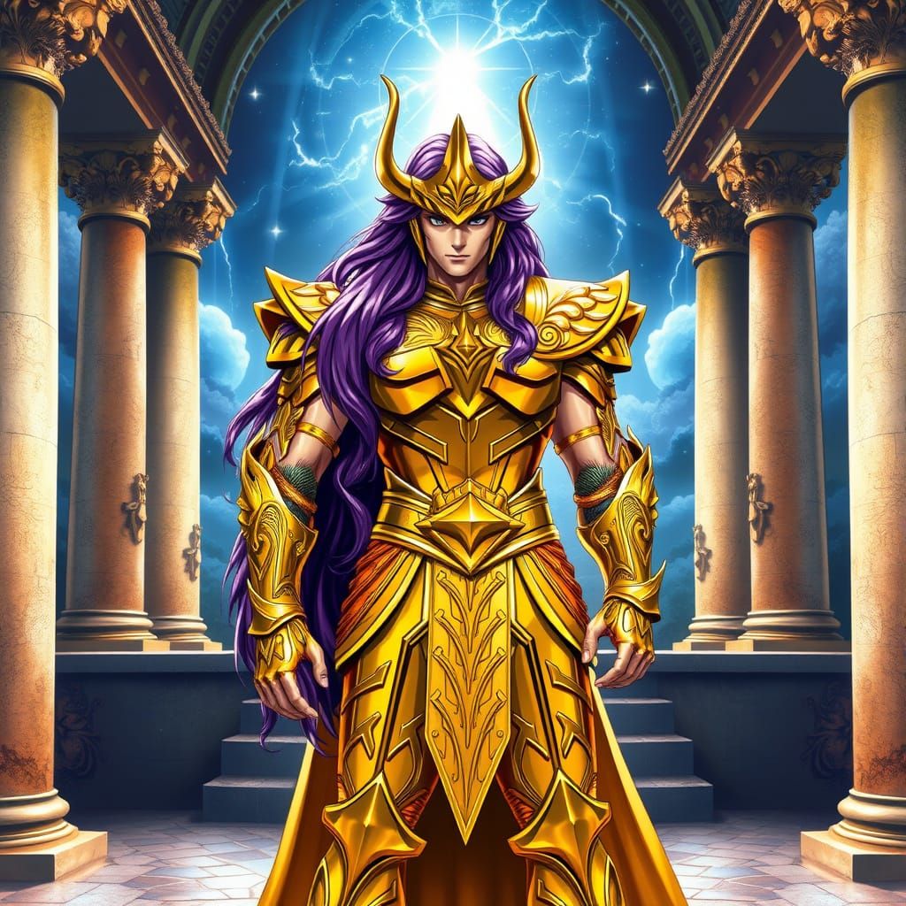 Greek Knight of Gemini in Resplendent Gold Armor