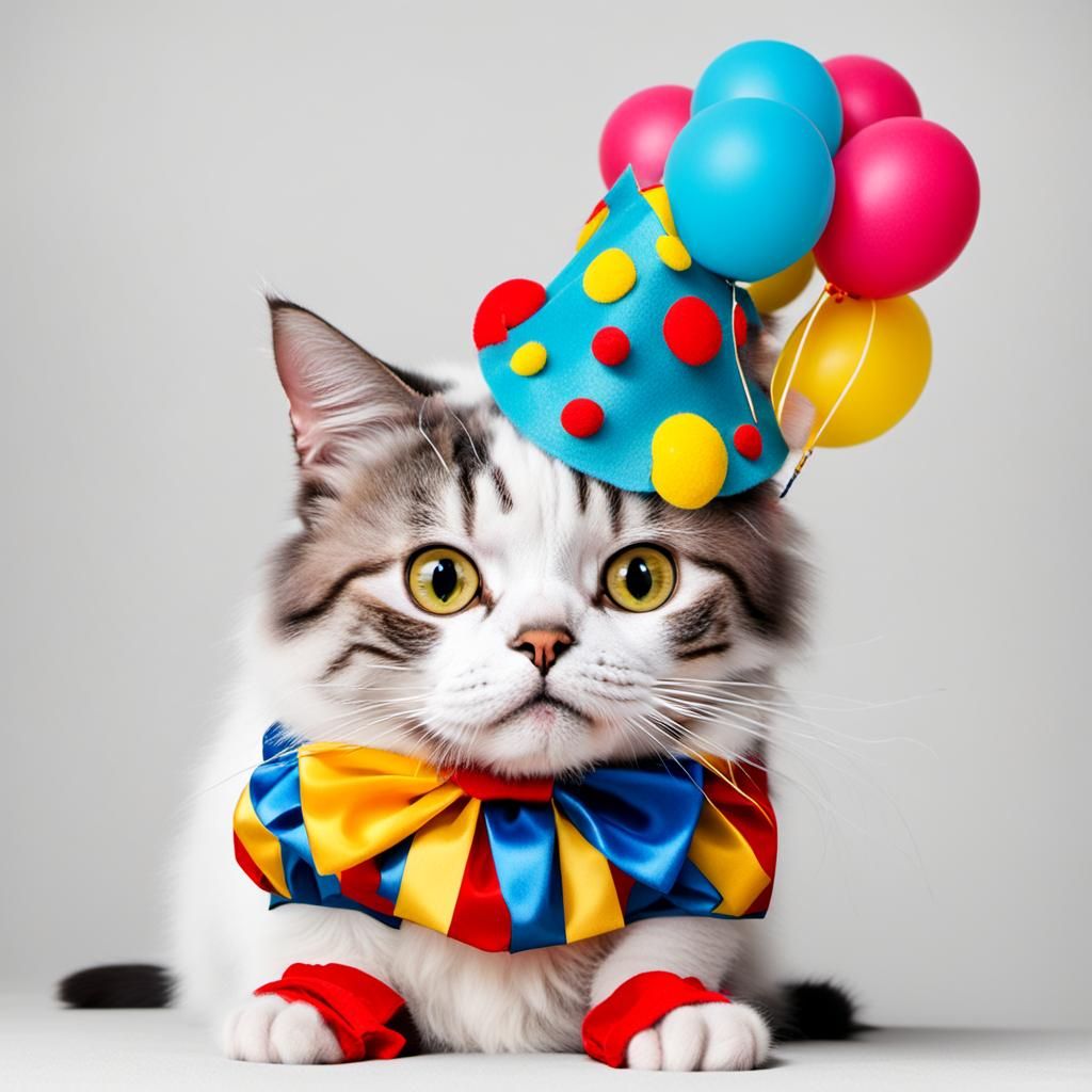 Cat in Clown Costume Portrait