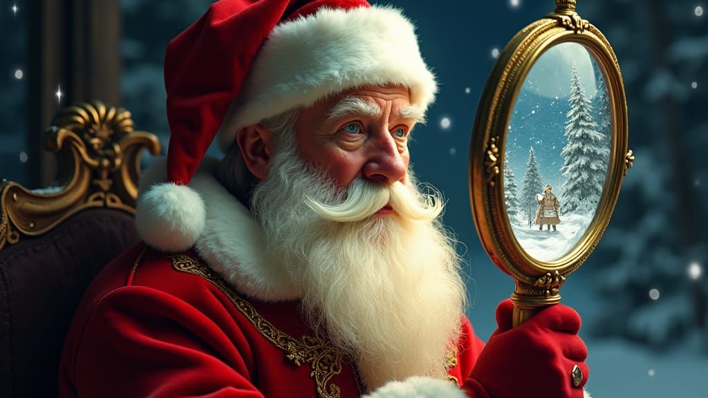 Santa Claus Face Through Magnifying Glass