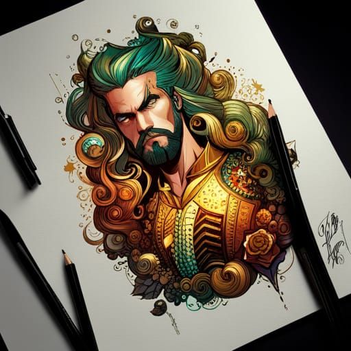 Steampunk Aquaman with Golden Outlines