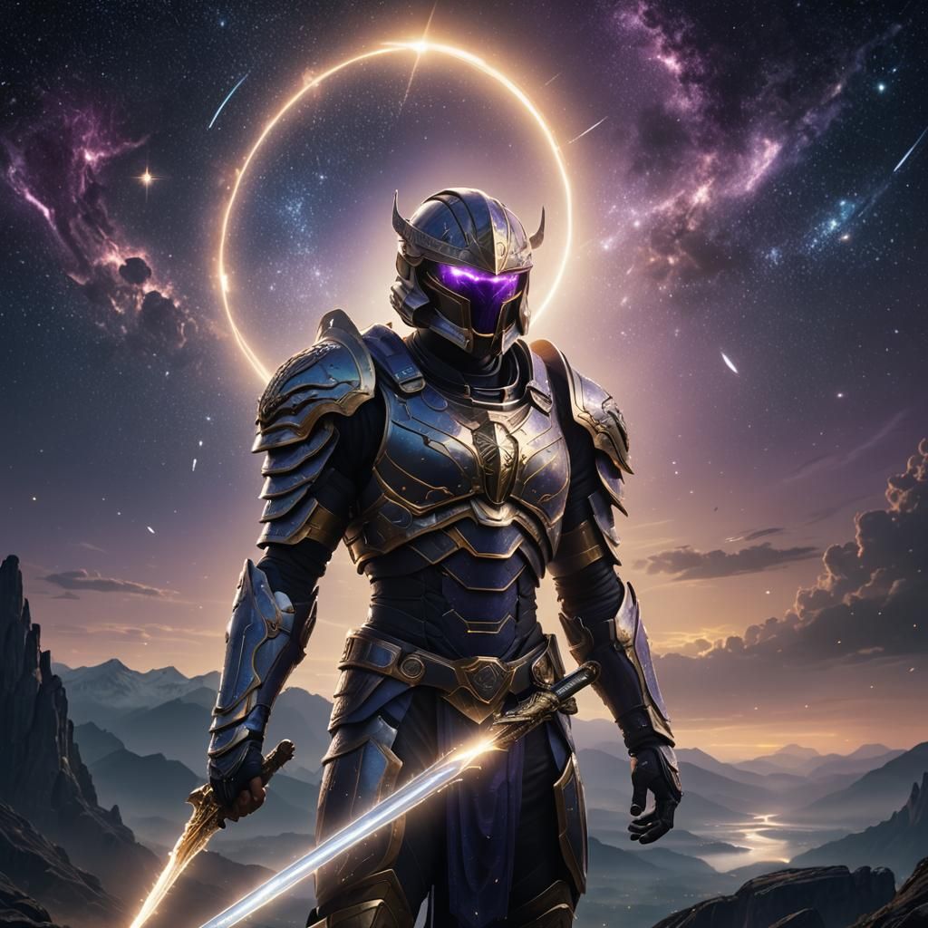 Celestial Warrior in Dark Starry Night