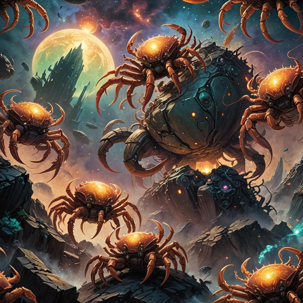 Space Crabs Battle Over Ion Mine: Celtic Fantasy Art