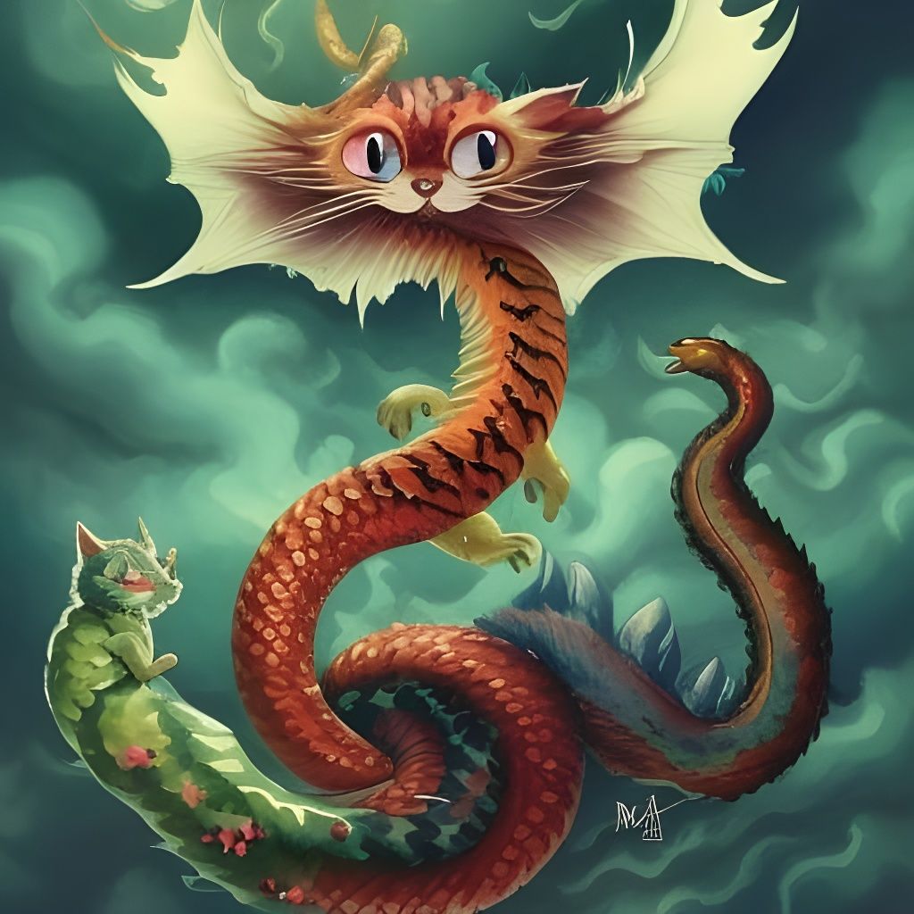 Chibi Tatzelwurm Portrait in Cel-Shaded Style