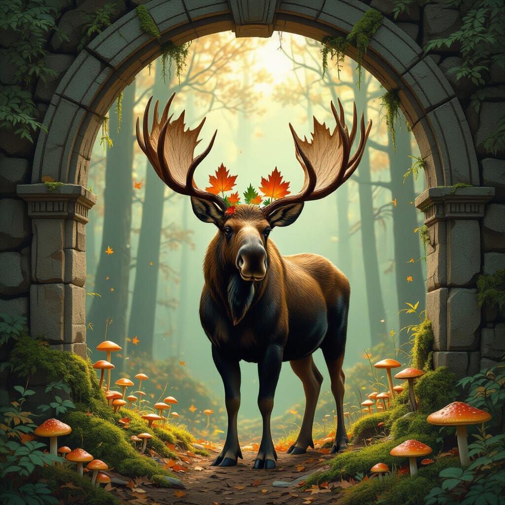 Majestic Moose in Enchanted Forest Archway