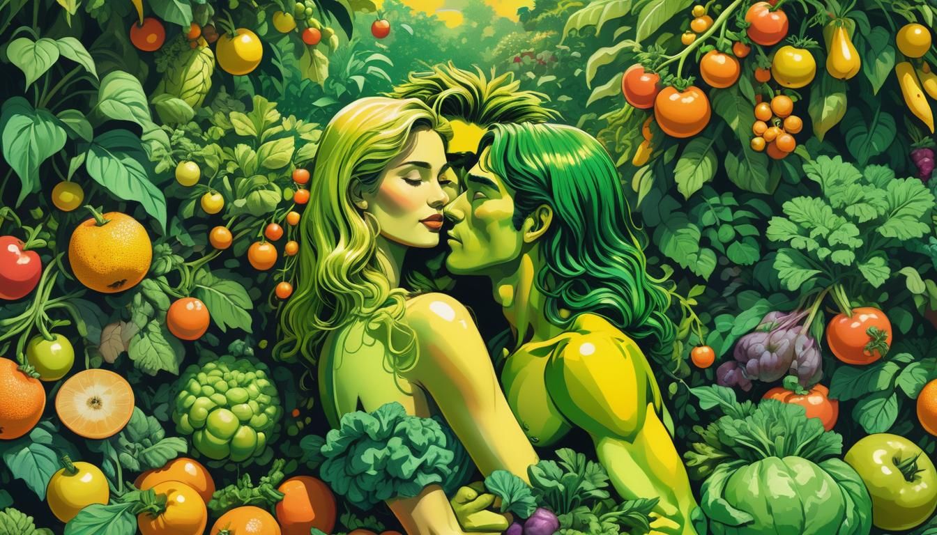 Vegetable Man and Fruit Woman in Retro Pop Art