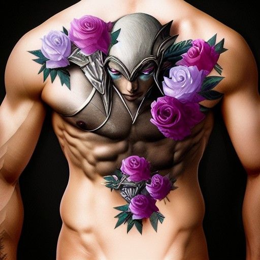 Striking Elf with Rose Tattoo and Grid Armor