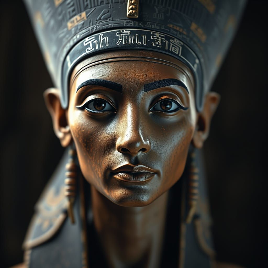 Queen Nefertiti's Regal Portrait in Hyperrealistic Style