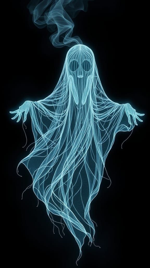 Bioluminescent Ghost in Thread Art Pattern
