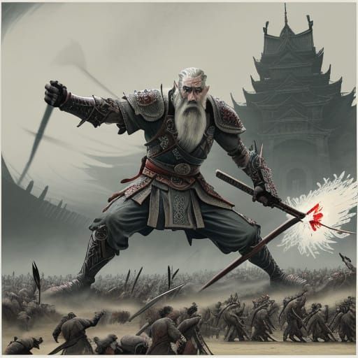 Ukiyo-e Style Battle at Minas Tirith with Saruman