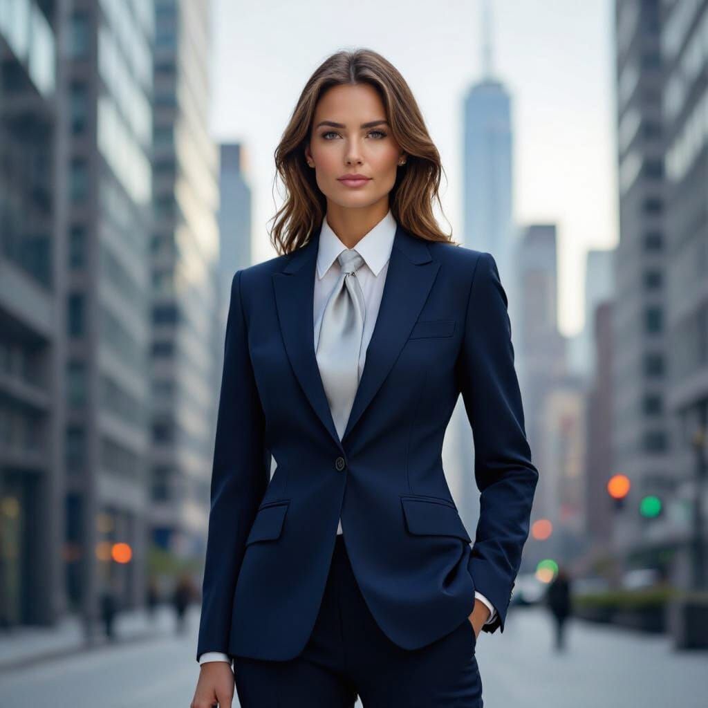 Confident CEO in Metropolis Inspired by Fashion Photography