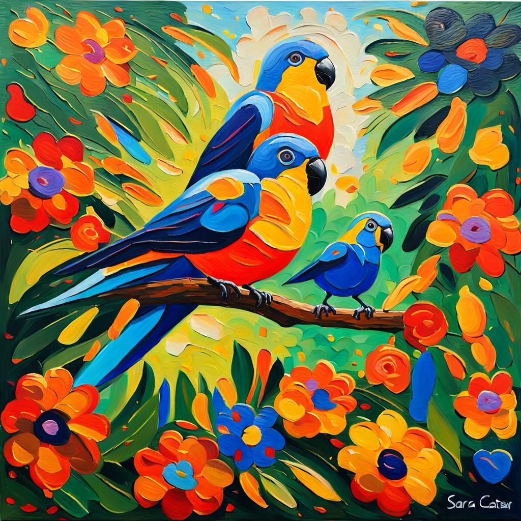 Lovebird Fiesta ,
from artist Sara Catena, natural and creat...