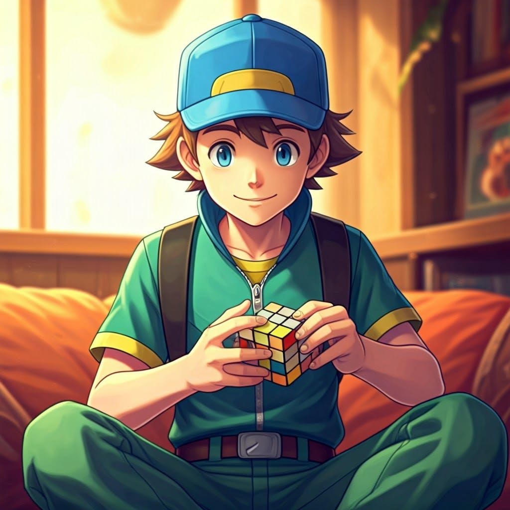 Relaxed Pokémon Trainer Solves Rubik's Cube in Whimsical Set...