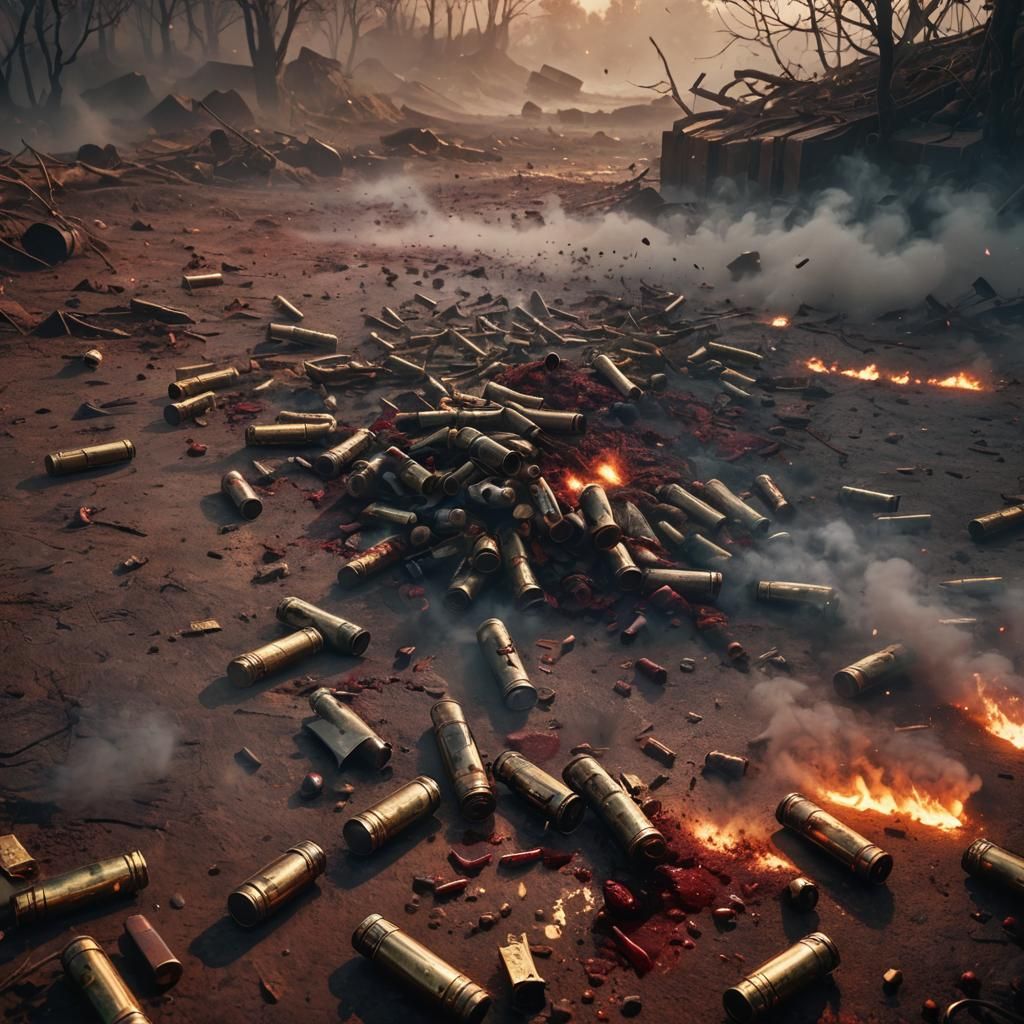 Realistic Battlefield Matte Painting with Smoke and Ammuniti...