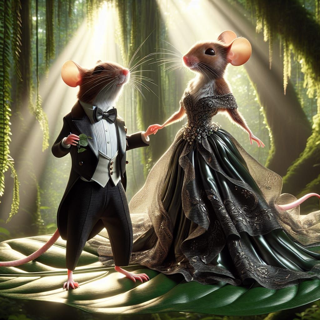 Dancing Mice in Whimsical Forest Scene