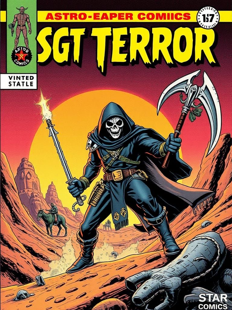 Sgt Terror Comic Cover: Desert Battle in Retro Style
