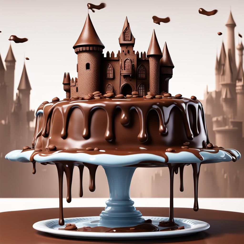 Hyperdetailed Chocolate Castle on Cake Platter