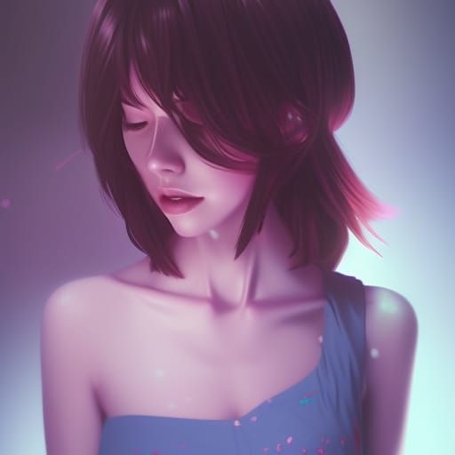 Woman Portrait with Neon Accents, Digital Art Style