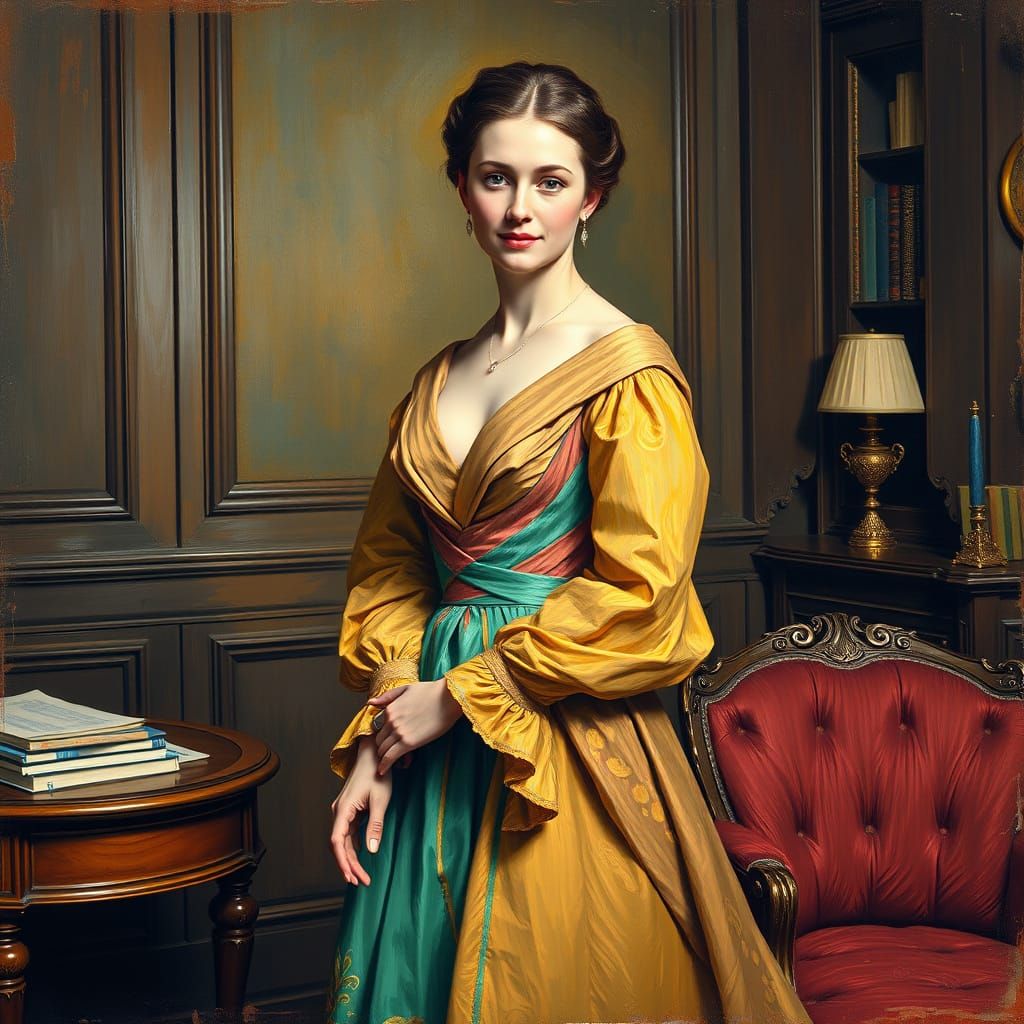 Victorian Lady Portrait in Van Gogh Post-Impressionist Style
