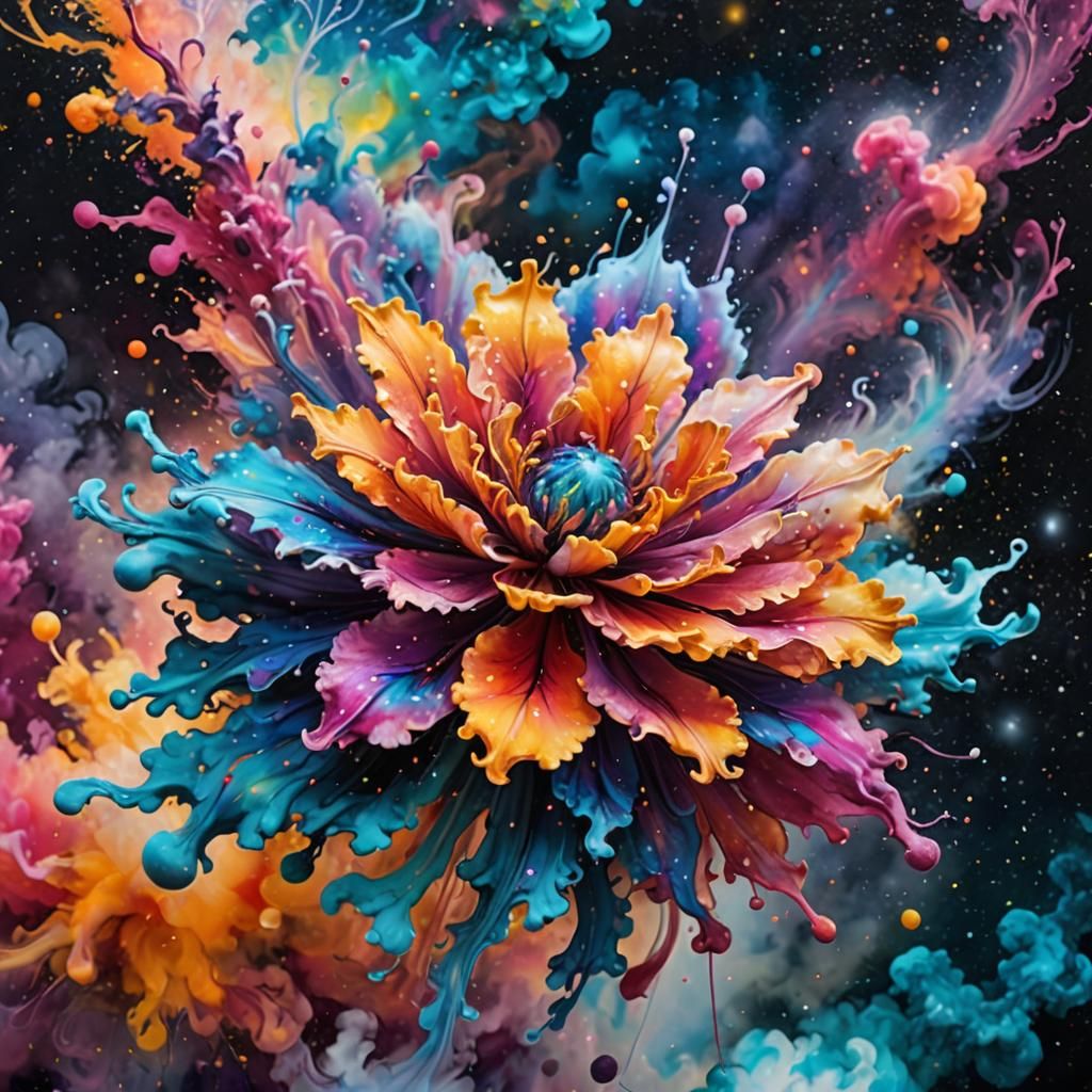 Ethereal Ink Splatter Flower in Dreamy Cloudscape