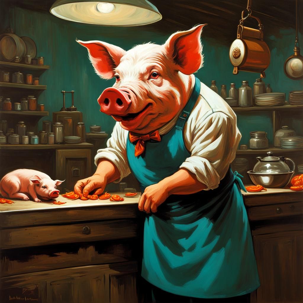 Horrific Butcher Pig in Pop Art Style