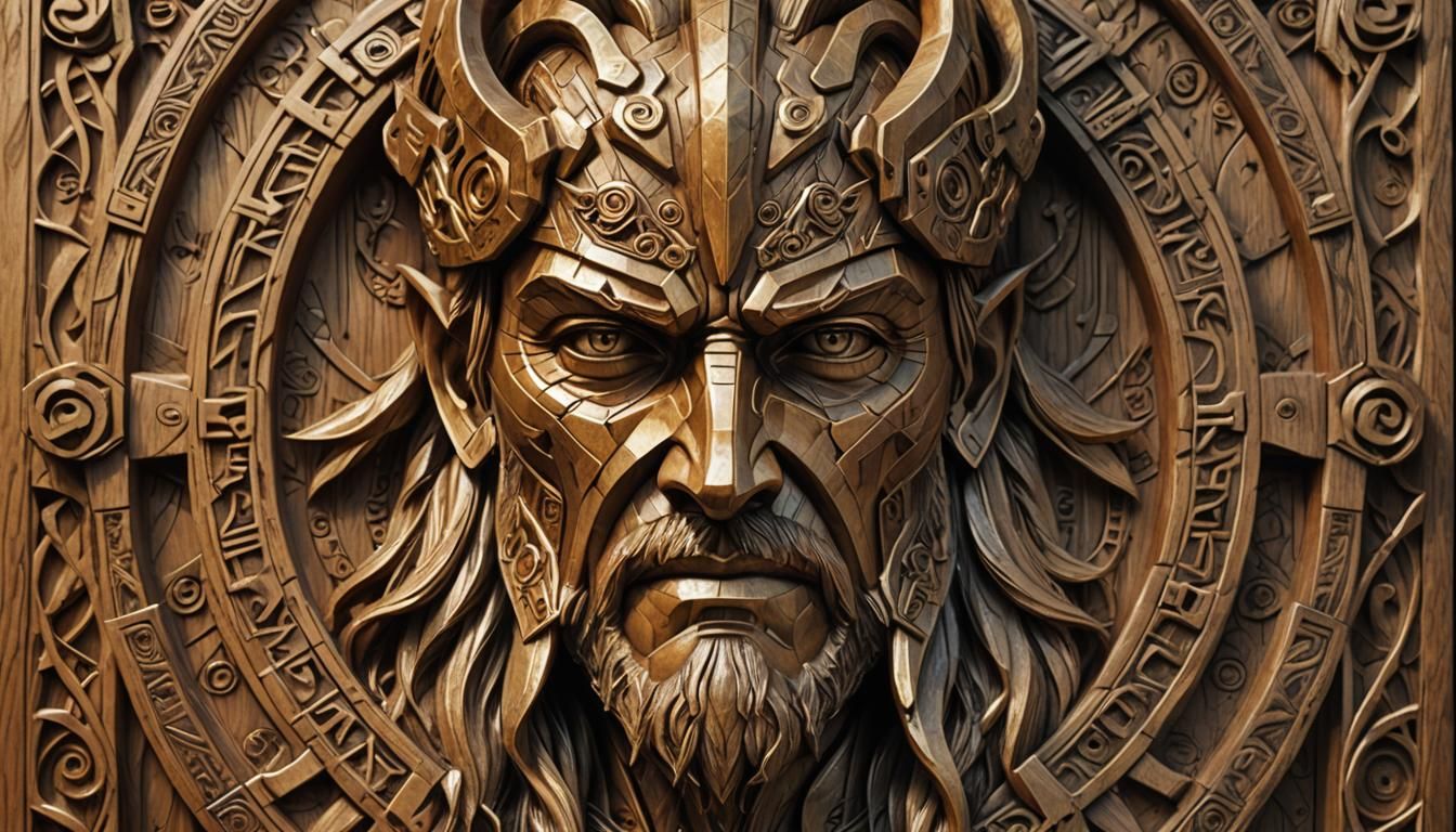 Sci-Fi Viking Sculpture with Norse Runes