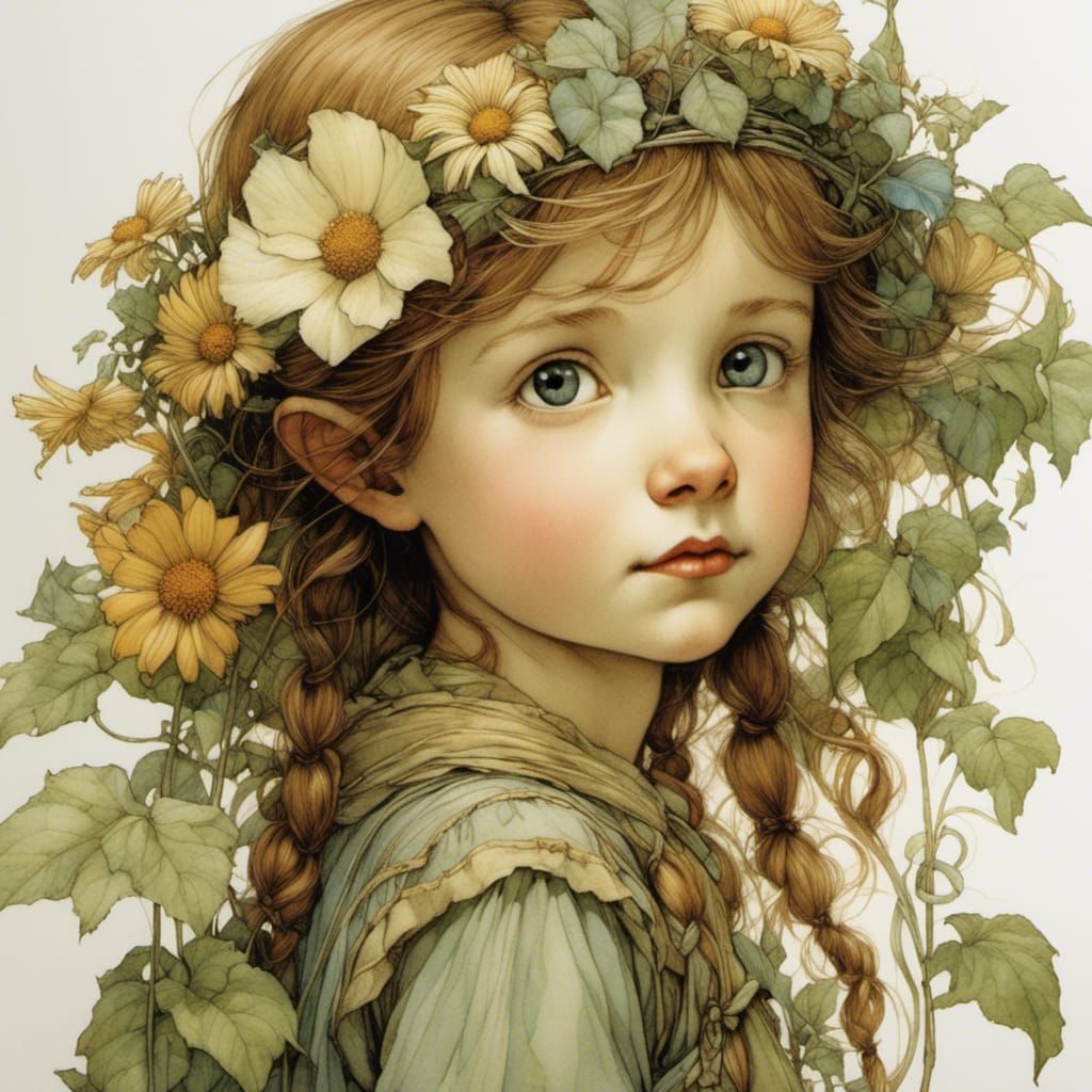 Detailed Flower Elf in Summer, Fairy Art Style