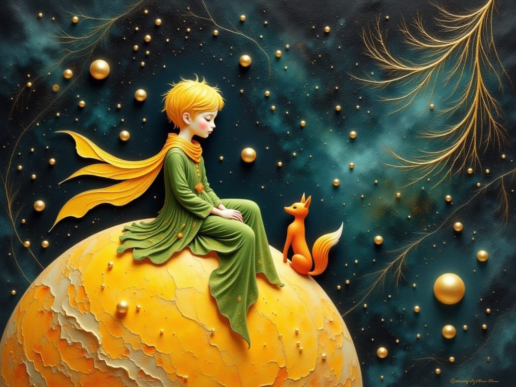 The Little Prince Amidst a Celestial Yellow Planet