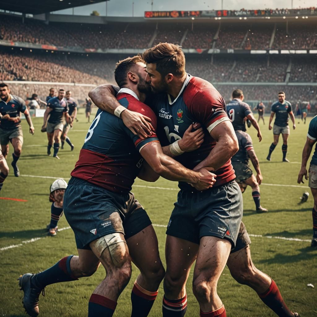 Rugby Players' Kiss: A Detailed Matte Painting