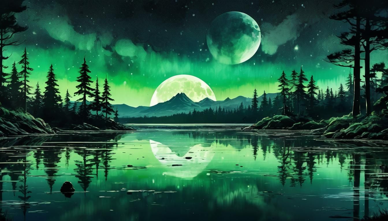 Spectacular Aurora Borealis Over a Forest Lake