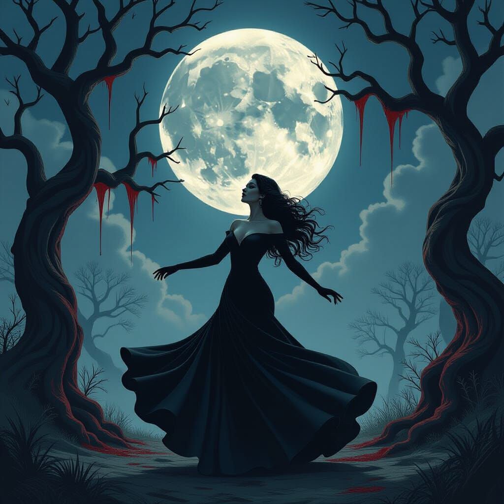 Vampire Woman Dancing Under the Moon
