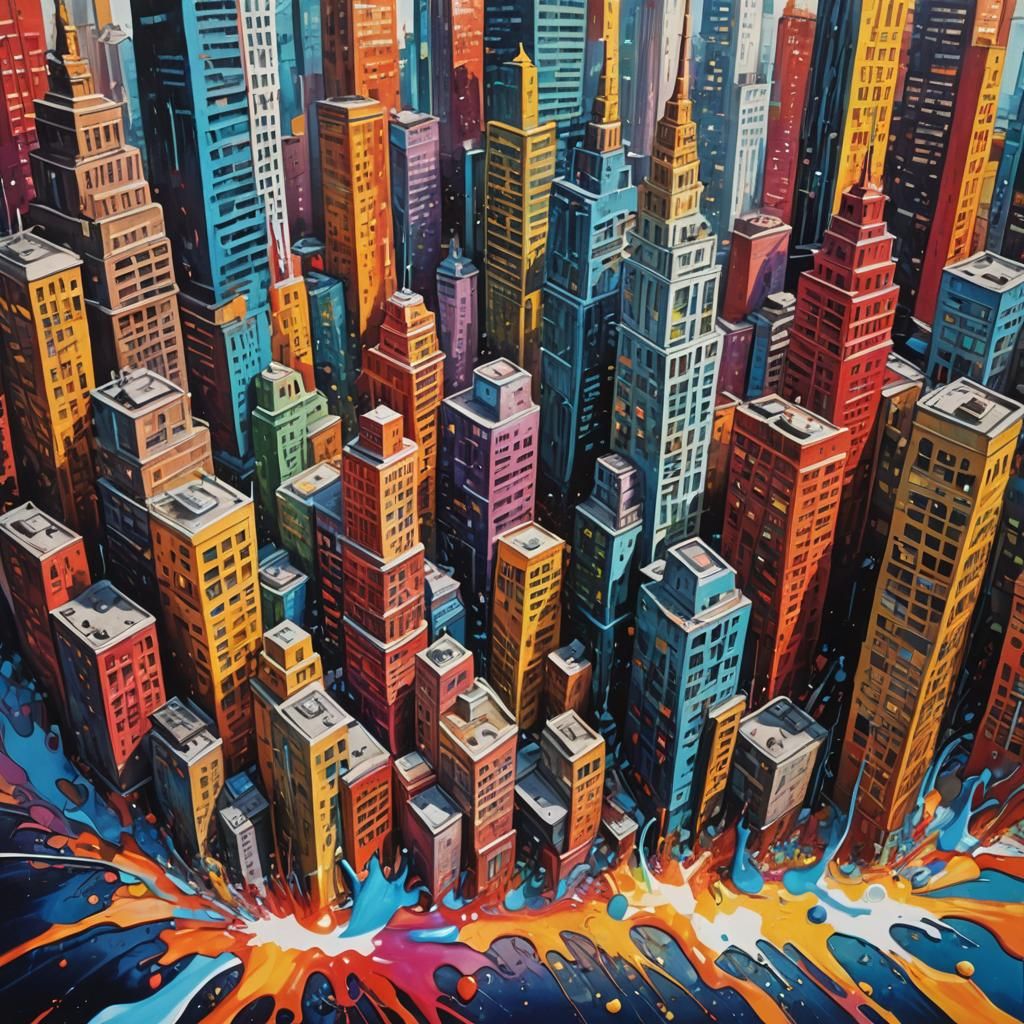 Vibrant Melting Cityscape in Pop Art Style