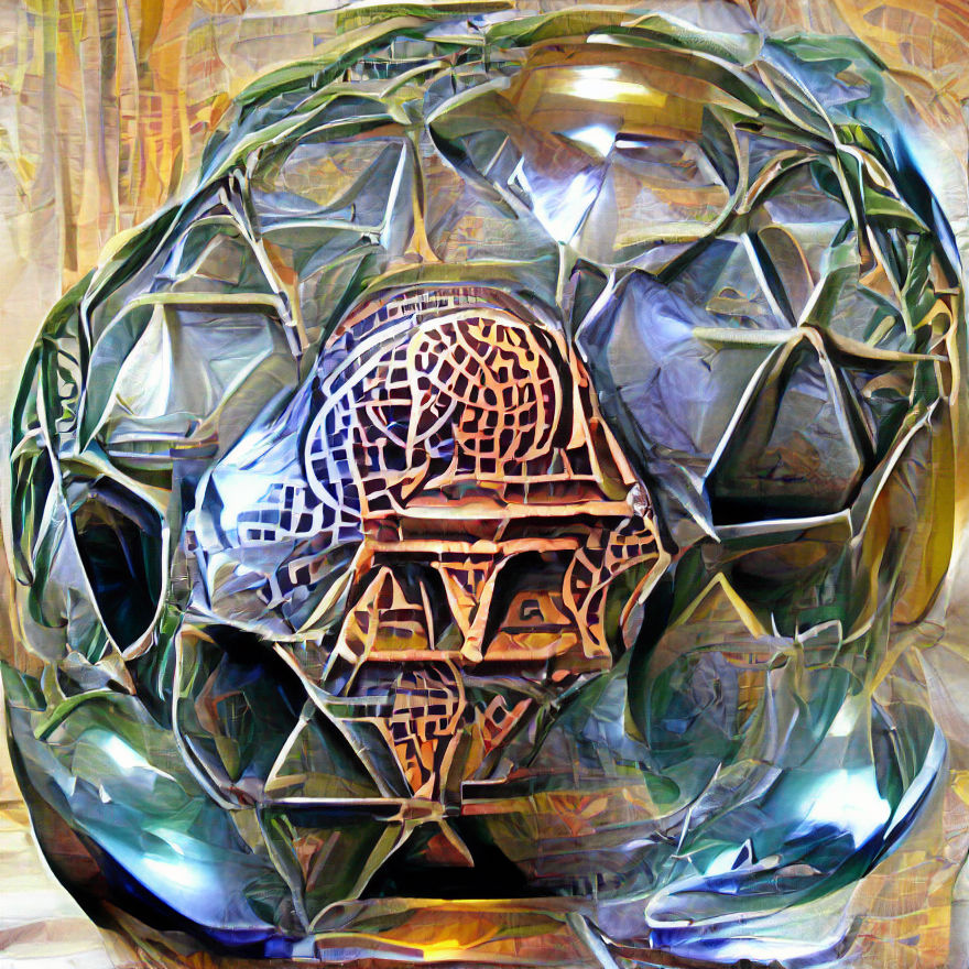 Sacred Geometry Crystal Sphere in Art Nouveau Style