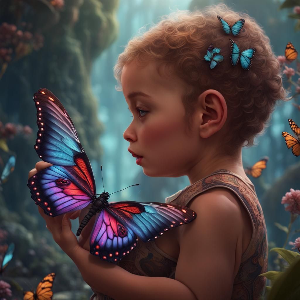 Baby with Butterfly: Detailed Fantasy Art