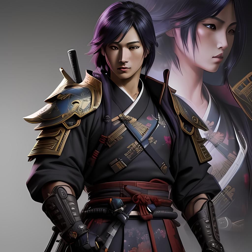 Futuristic Samurai Warrior with Katana, Anime Style