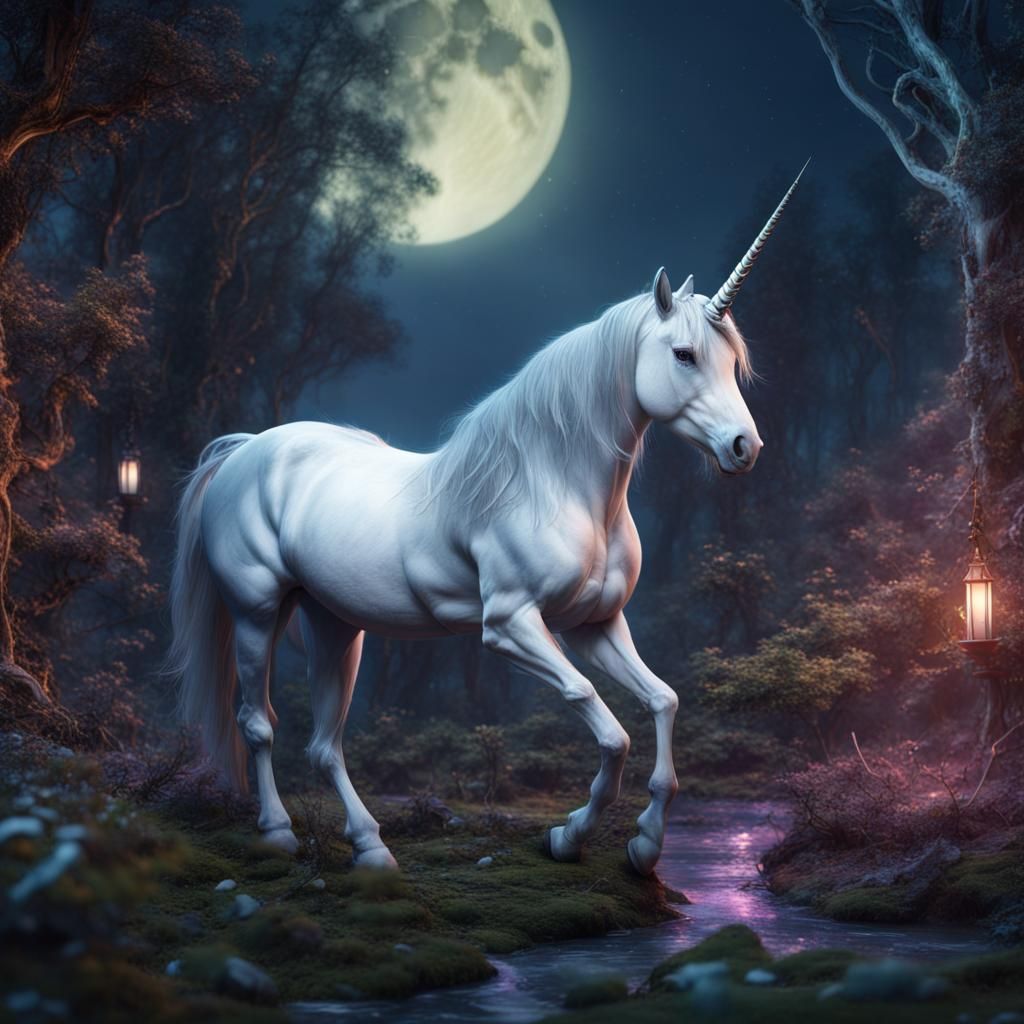 Unicorn in Enchanted Forest: Fantasy Concept Art
