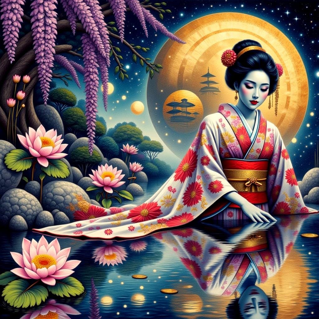 Surreal Geisha in Dreamy Japanese Landscape