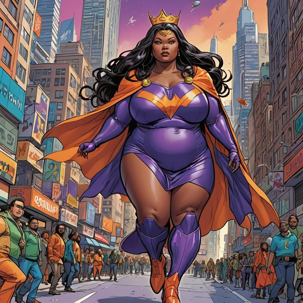 SSBBW Superheroine in Art Deco Cityscape