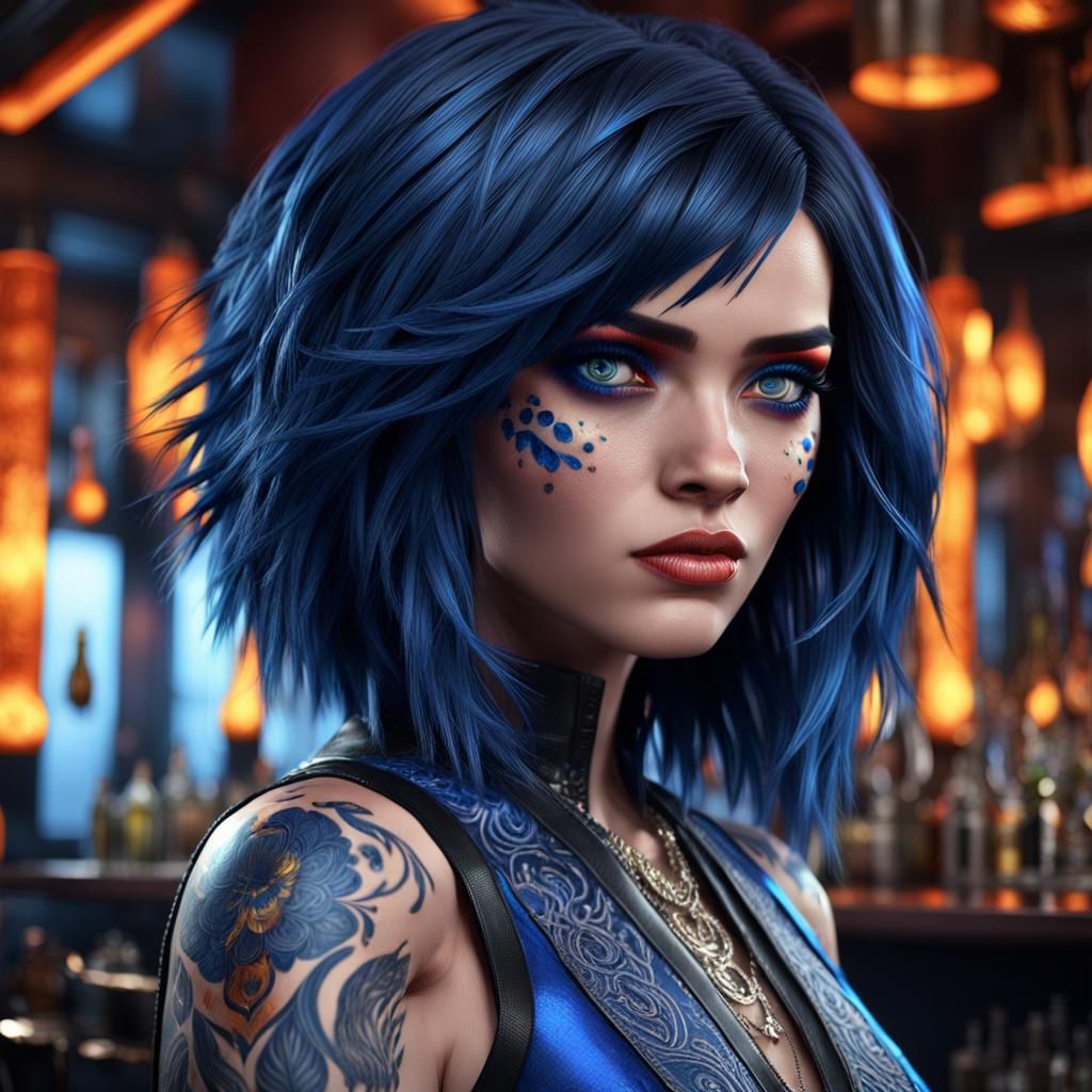 Stunning Bartender with Fiery Hair, Detailed Digital Art