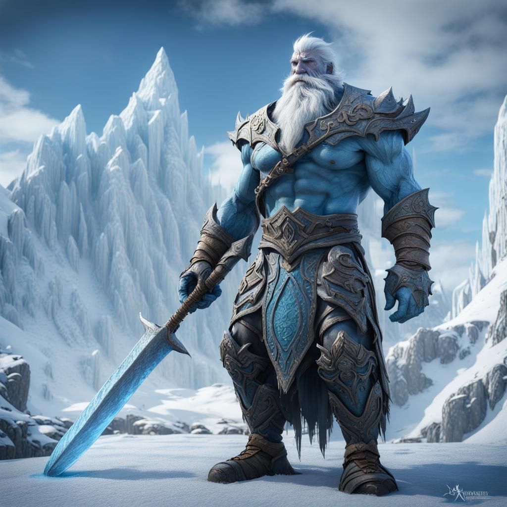 Muscular Ice Giant in Frozen Landscape