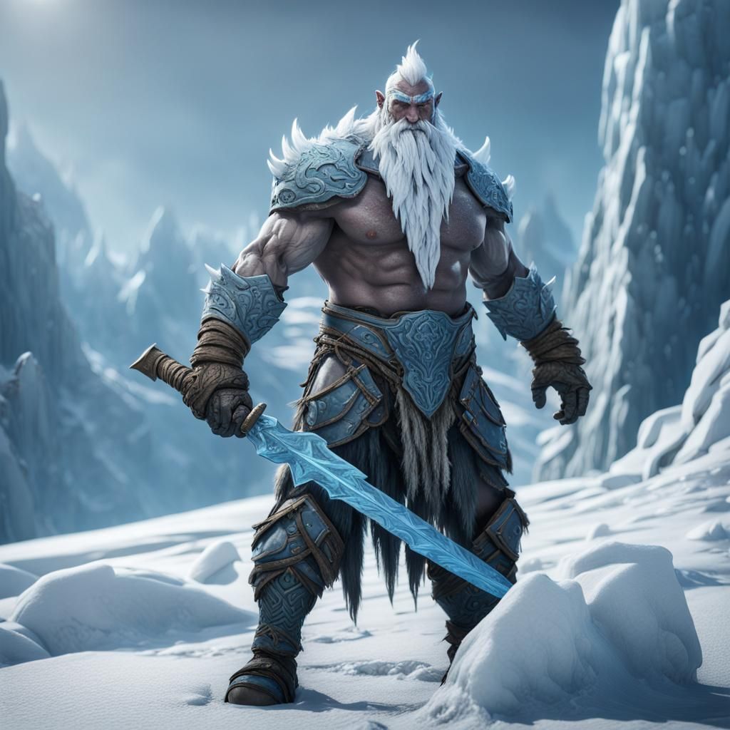 Menacing Ice Giant in Frozen Landscape