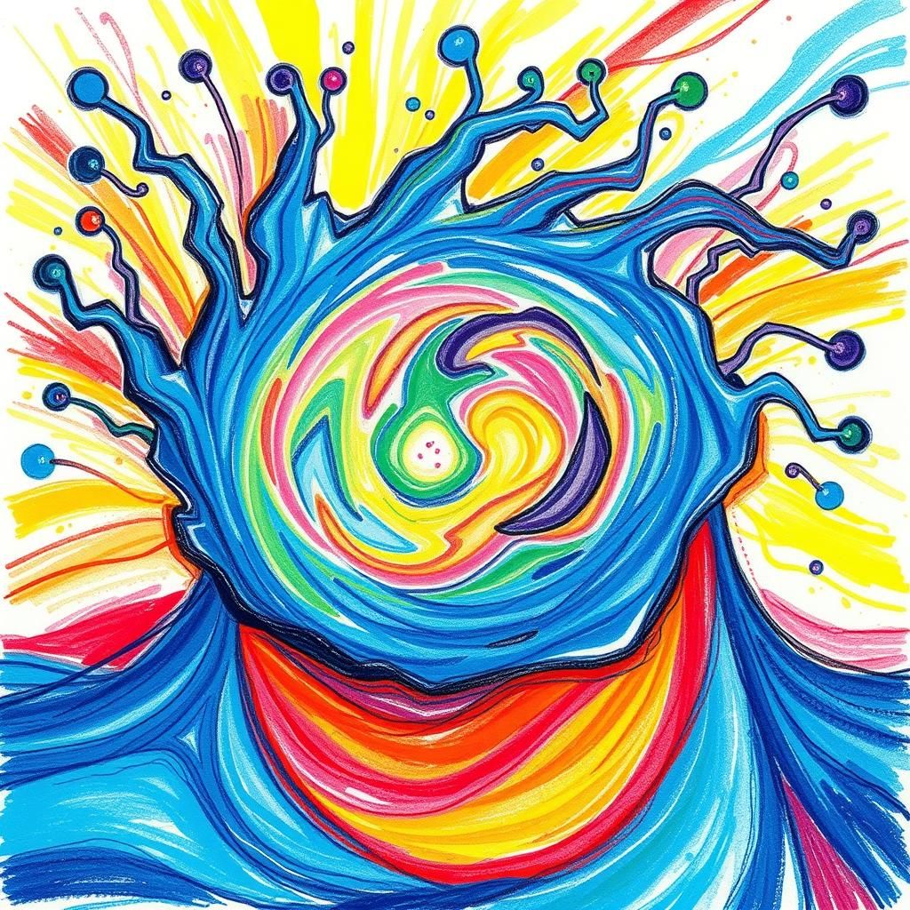 Childlike Illustration of Swirling Water Energy