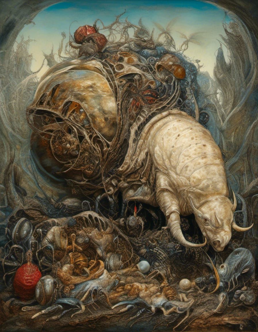 Albino Rhino Hermit Crab in Surrealist Style