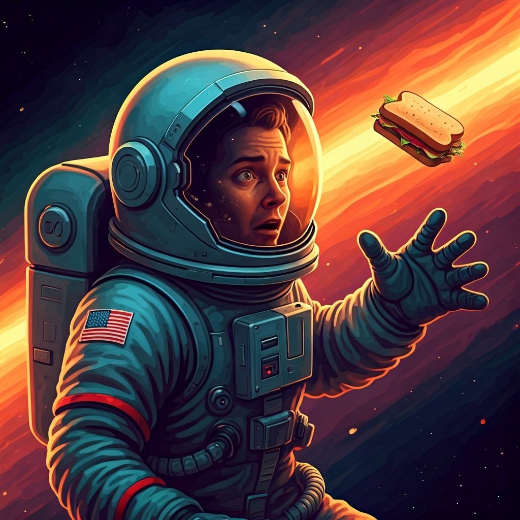 Astronaut Chases Sentient Sandwich in Vibrant Retro Sci-Fi N...