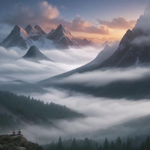 Misty Mountain Landscape: Serene and Atmospheric