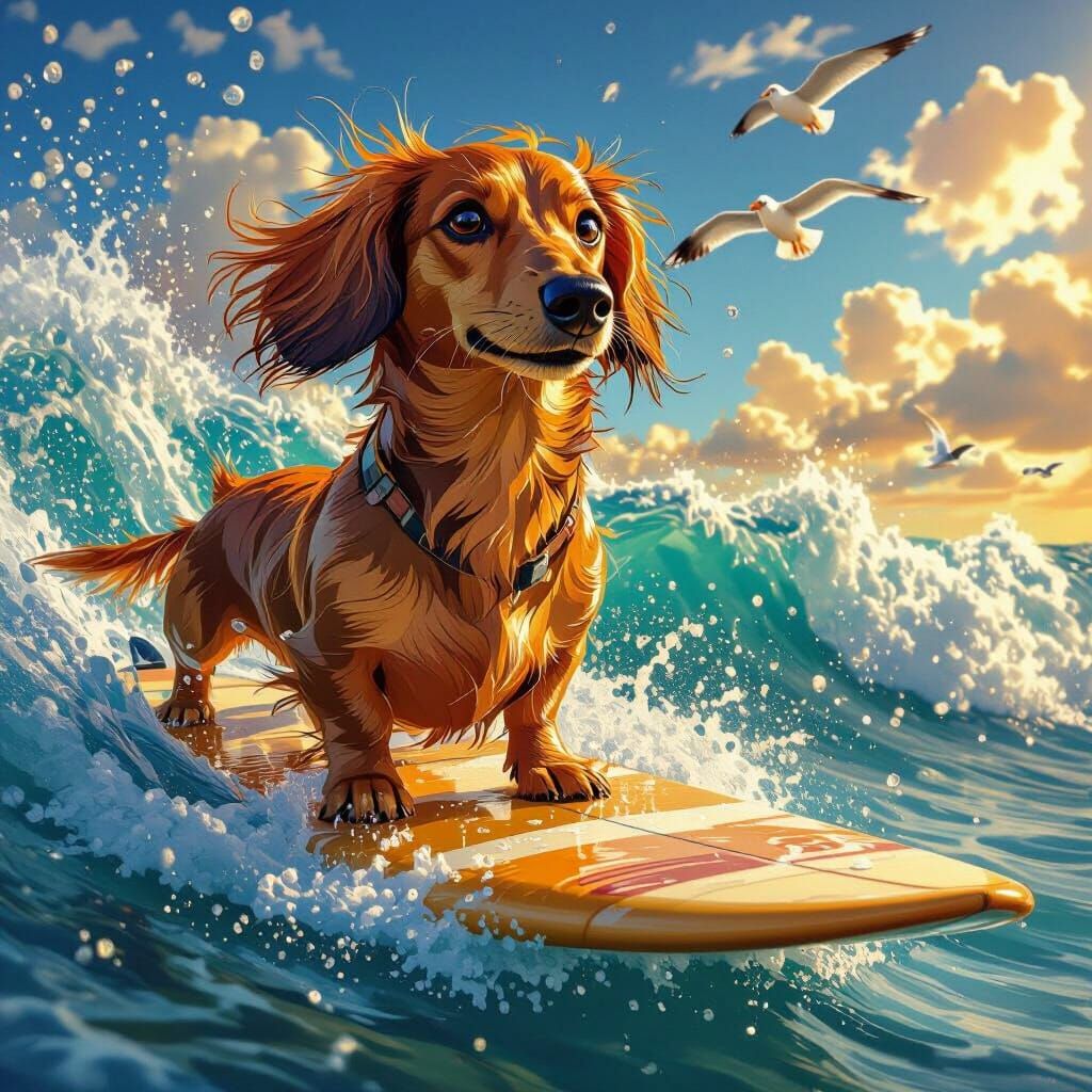 Dachshund Rides the Waves with Confidence
